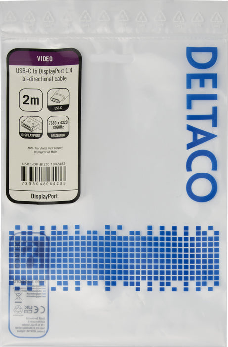 EAN 7333048064233 - Deltaco USBC-DP-BI200 cable DisplayPort 2 m USB Tipo C Negro imagen 4