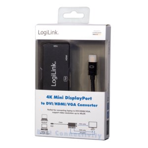 EAN 4052792046175 - LogiLink CV0110 adaptador de cable de vídeo 0,15 m Mini DisplayPort VGA + HDMI + DVI Negro imagen 3