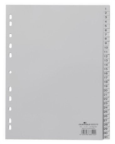 EAN 4005546665122 - Durable 652310 lengüeta de índice Separador numérico con pestaña Polipropileno (PP) Gris imagen 1