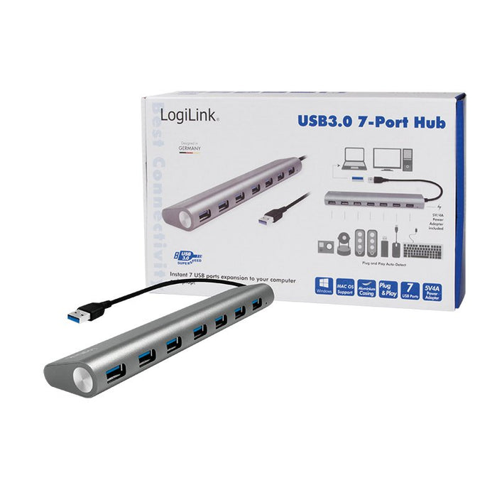 EAN 4052792048636 - LogiLink UA0308 hub de interfaz USB 3.2 Gen 1 (3.1 Gen 1) Type-A 5000 Mbit/s Gris imagen 3