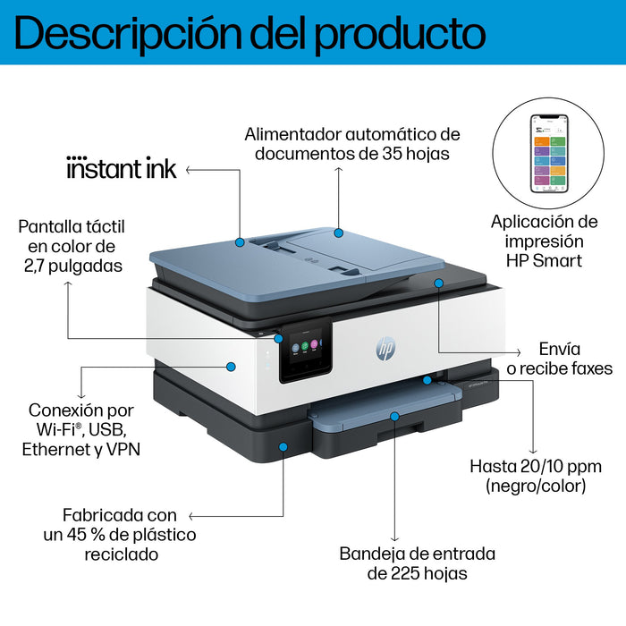 EAN 0197029469236 - HP OfficeJet Pro 8125e All-in-One Prntr Inyección de tinta térmica A4 4800 x 1200 DPI 20 ppm Wifi imagen 5