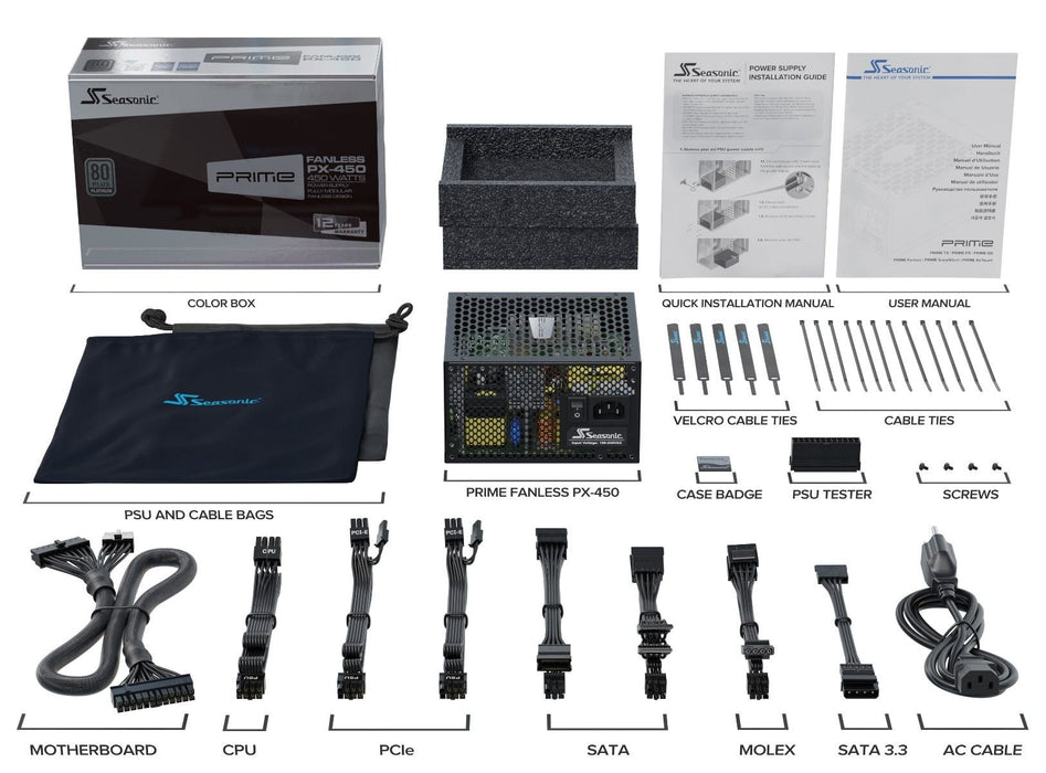 EAN 4711173875598 - Seasonic PRIME Fanless PX unidad de fuente de alimentación 450 W 20+4 pin ATX ATX Negro imagen 9
