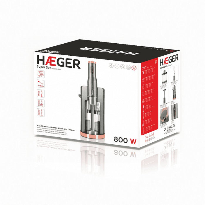 EAN 5608475016486 - Haeger HB-80C.024A licuadora Batidora de inmersión 800 W Gris, Acero inoxidable, Transparente imagen 4