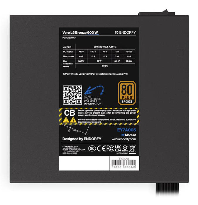 EAN 5903018666143 - ENDORFY Vero L5 Bronze 600W unidad de fuente de alimentación 24-pin ATX ATX Negro imagen 6