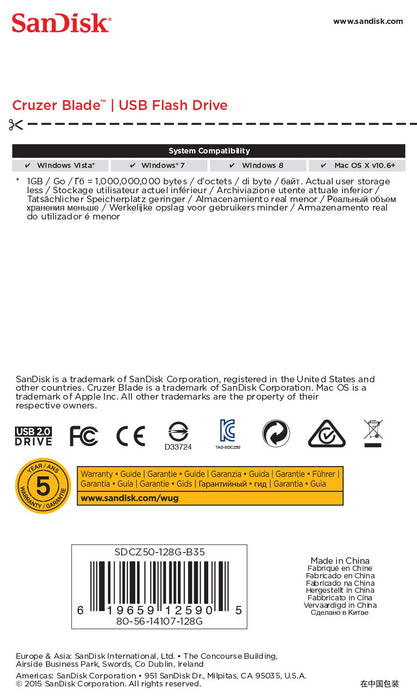 EAN 0619659125905 - SanDisk Cruzer Blade unidad flash USB 128 GB USB tipo A 2.0 Negro, Rojo imagen 8