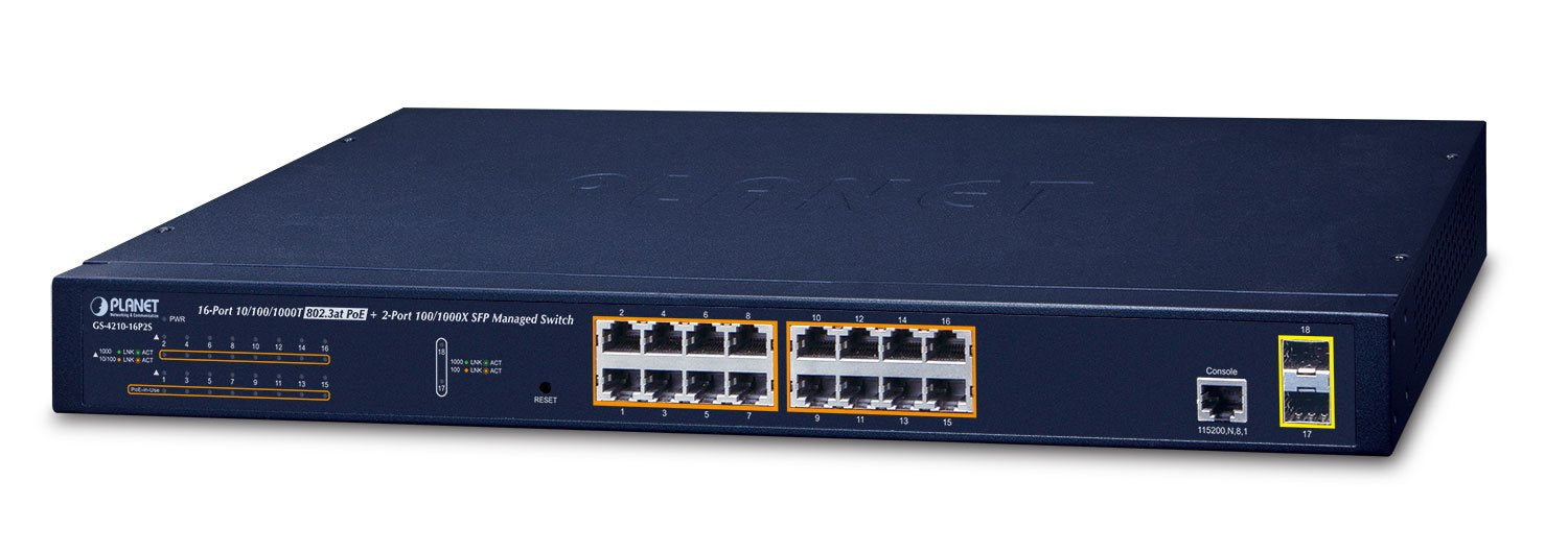 EAN 4711605282550 - PLANET GS-4210-16P2S switch Gestionado L2/L4 Gigabit Ethernet (10/100/1000) Energía sobre Ethernet (PoE)  imagen 1