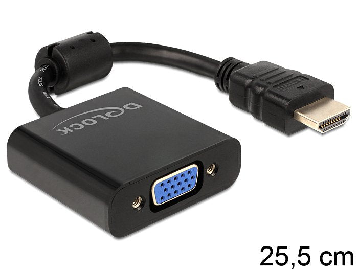 EAN 4043619655120 - DeLOCK 65512 adaptador de cable de vídeo 0,254 m VGA (D-Sub) HDMI tipo A (Estándar) Negro imagen 1