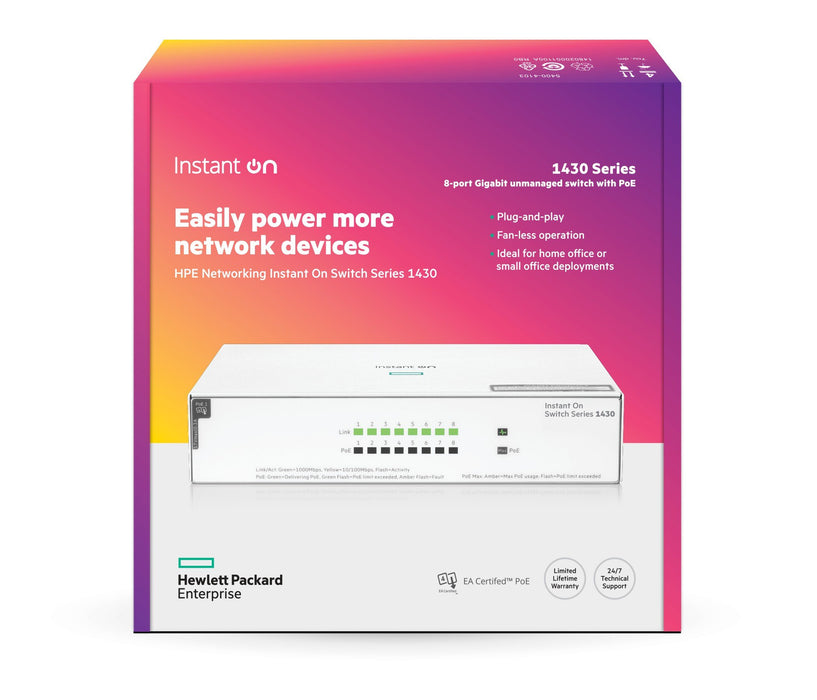 EAN 0190017537931 - HPE Aruba Networking Networking Instant On Switch 8p Gigabit CL4 PoE 64W 1430 imagen 2