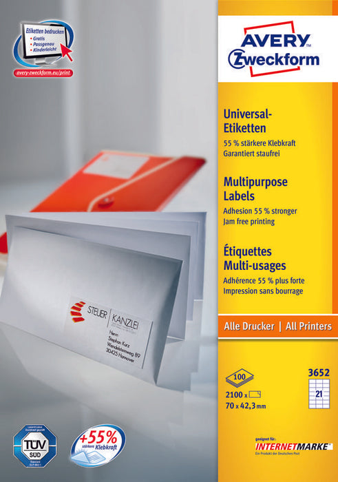 EAN 4004182036525 - Avery 3652Z etiqueta autoadhesiva Rectángulo Blanco 2100 pieza(s) imagen 1