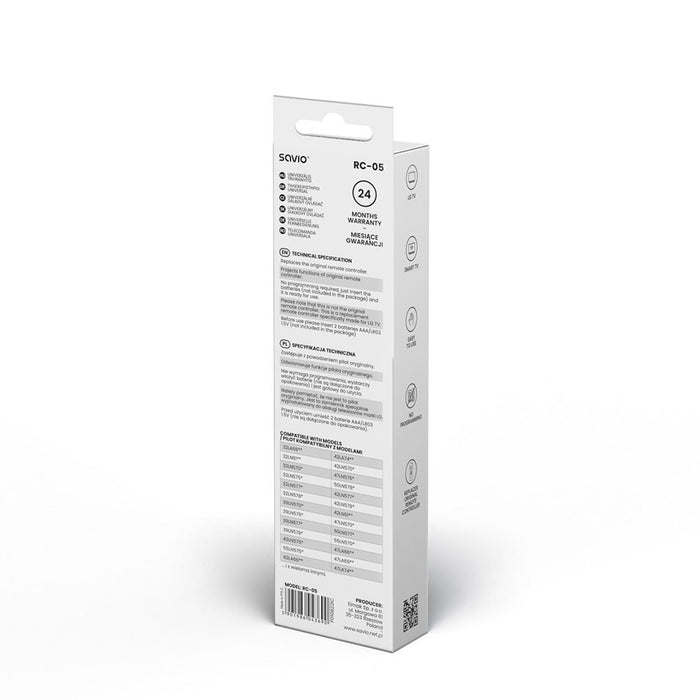 EAN 5901986043690 - Savio RC-05 do TV LG mando a distancia IR inalámbrico TV, Universal Botones imagen 4