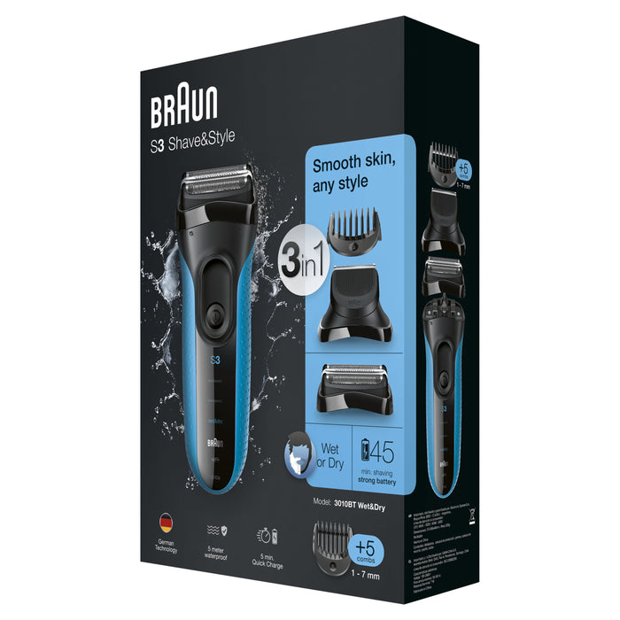 EAN 4210201151562 - Braun Series 3 Shave&Style 3010BT Máquina de afeitar de láminas Recortadora Negro, Azul imagen 7