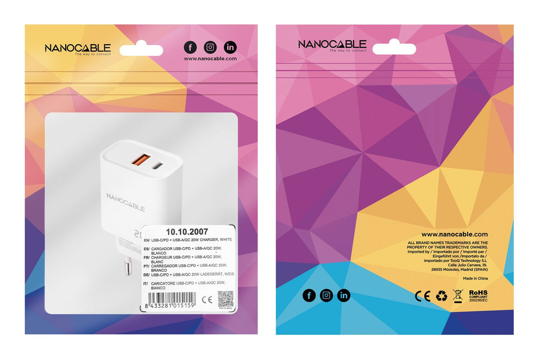 EAN 8433281015159 - Nanocable 10.10.2007 cargador de dispositivo móvil Universal Corriente alterna Carga rápida Interior imagen 3