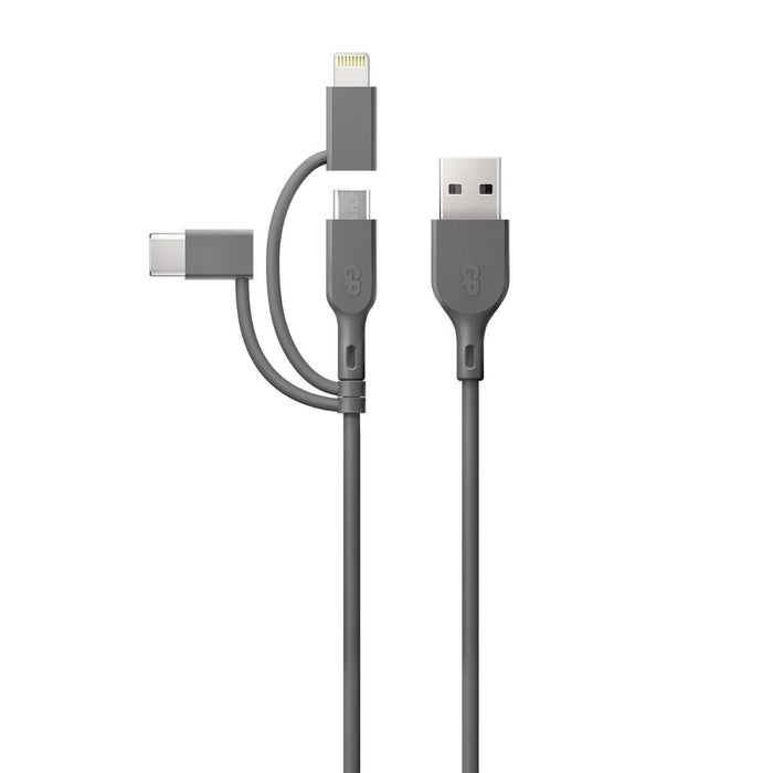 EAN 4891199206313 - GP Batteries CY1N cable USB 1 m USB A USB C/Micro-USB B/Lightning Gris imagen 1