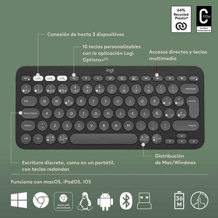 EAN 5099206115651 - Logitech 920-012227 teclado Ratón incluido Universal RF Wireless + Bluetooth QWERTY Español Grafito imagen 14