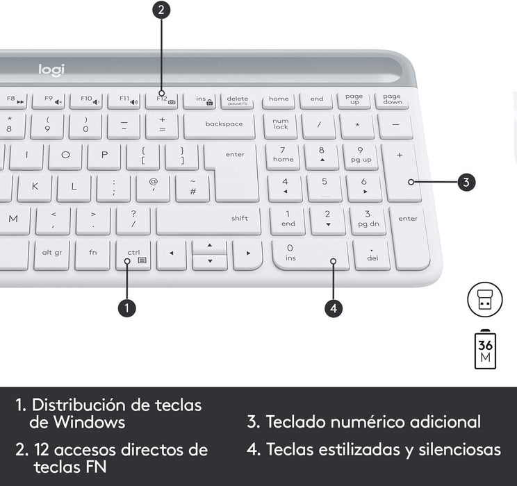 Teclado Español + Ratón Logitech Mk470 Inalámbrico Blanco