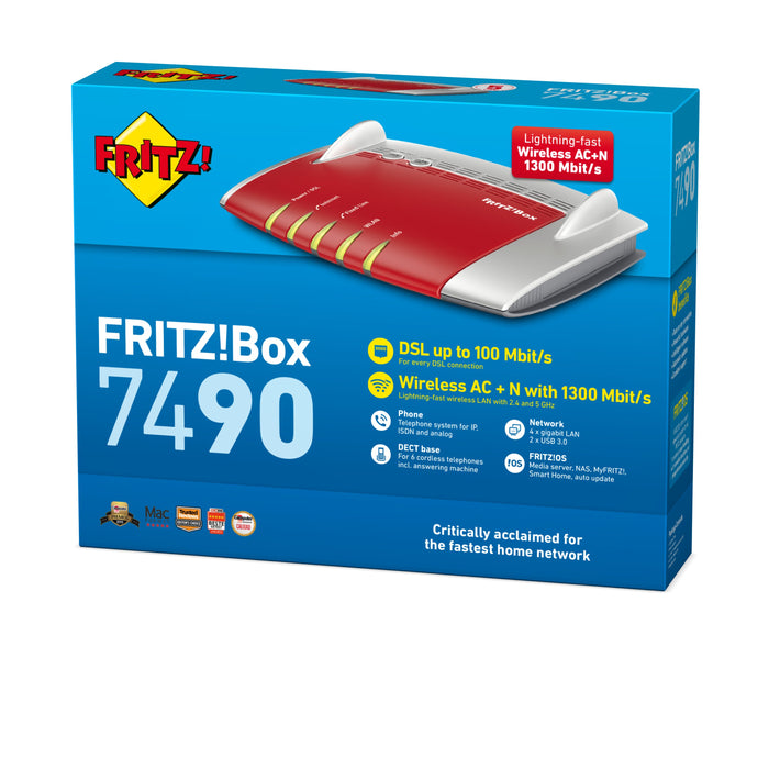 EAN 4023125026478 - Box FRITZ! 7490 International router inalámbrico Gigabit Ethernet Doble banda (2,4 GHz / 5 GHz) Rojo, Pla imagen 3