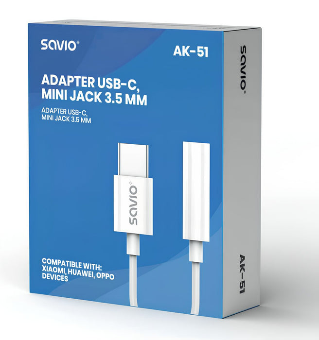 EAN 5901986047506 - Savio AK-51 cable de audio 0,11 m 3,5mm USB Tipo C Blanco imagen 4