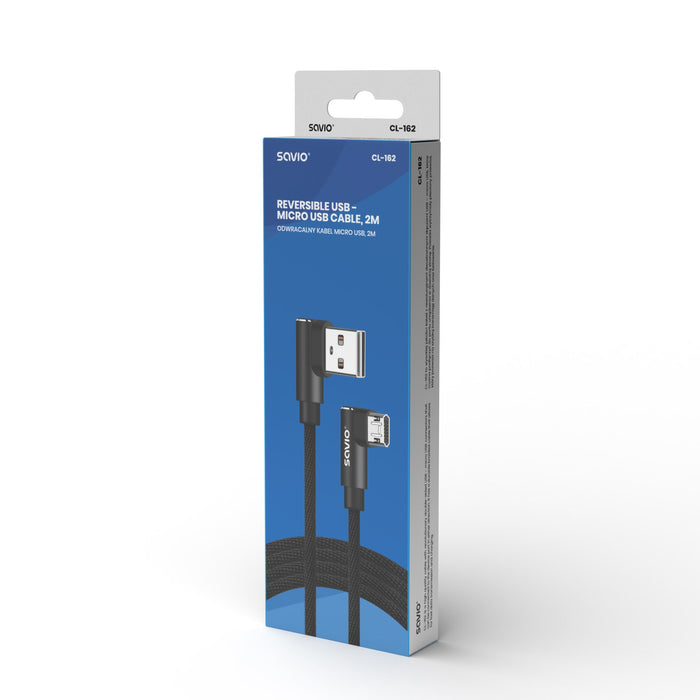 EAN 5901986047162 - Savio CL-161 dwustronny kabel USB- micro USB, 1m, ktowy, oplot cable USB USB 2.0 USB A Micro-USB A Negro imagen 5