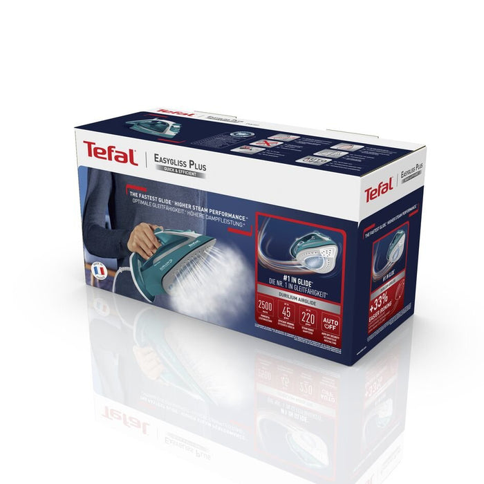 EAN 3121040075845 - Tefal EasyGliss Plus FV5737 Plancha vapor-seco Suela de Durilium 2500 W Turquesa, Blanco imagen 4