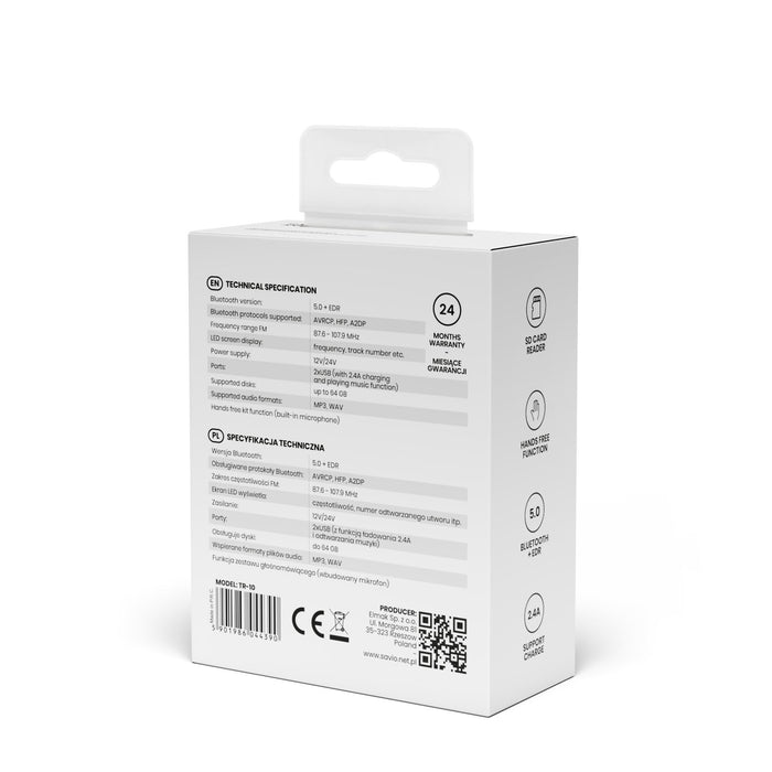 EAN 5901986044390 - Savio TR-10 transmisor FM 87 - 108 MHz Bluetooth/USB Negro, Rojo imagen 6