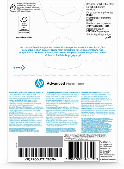 EAN 0882780349599 - HP Advanced Glossy Photo Paper-25 sht/10 x 15 cm borderless Blanco imagen 3