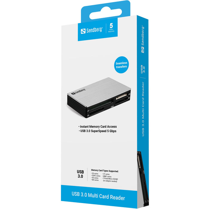 EAN 5705730133732 - Sandberg 133-73 lector de tarjeta USB 3.2 Gen 1 (3.1 Gen 1) Type-A Negro, Plata imagen 2