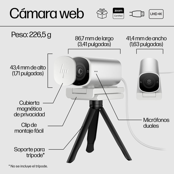 EAN 0196548527304 - HP 960 4K Streaming Webcam cámara web 8 MP 3840 x 2160 Pixeles USB Plata imagen 14