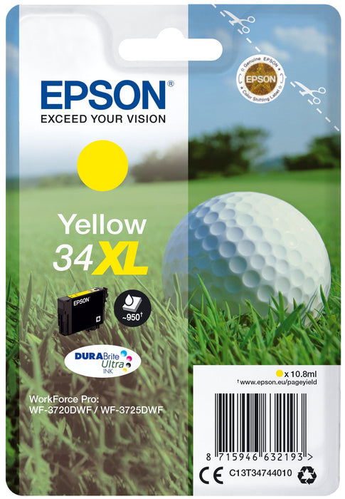 EAN 8715946632193 - Epson Golf ball C13T34744010 cartucho de tinta 1 pieza(s) Original Alto rendimiento (XL) Amarillo imagen 1