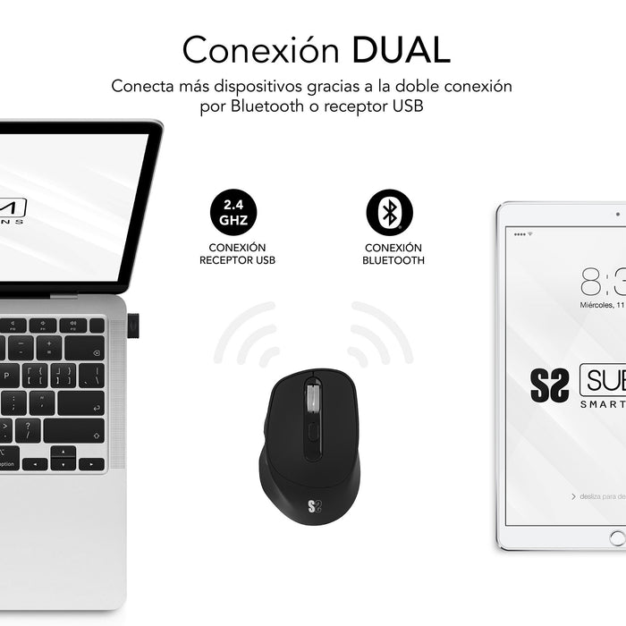 EAN 8436586743017 - SUBBLIM RATON OPTICO DUAL COMFORT ERGO DUAL BATERIA NEGRO ratón Universal mano derecha Bluetooth + USB Ty imagen 2