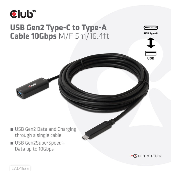 EAN 8719214472078 - CLUB3D CAC-1536 cable USB USB 3.2 Gen 2 (3.1 Gen 2) 5 m USB C USB A Negro imagen 4