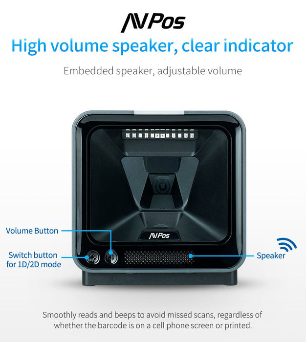 EAN 7427246076515 - AVPos AVP-BP760-2D lector de código de barras Lector de códigos de barras fijo 1D/2D CMOS Negro imagen 5