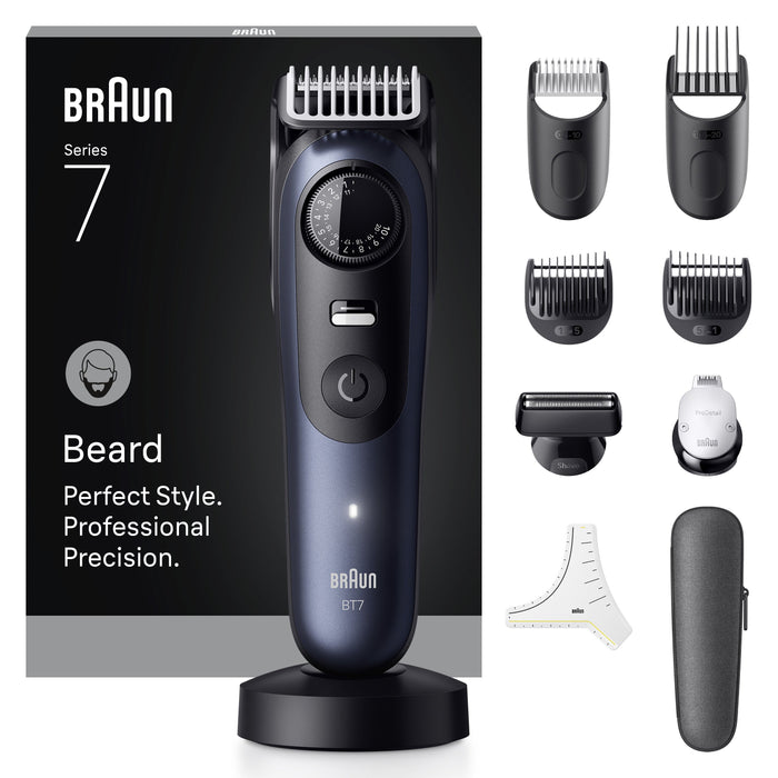 EAN 8700216428415 - Braun BeardTrimmer 7 80789809 depiladora para la barba AC/Batería 40 2 cm Mojado y seco Azul oscuro imagen 1