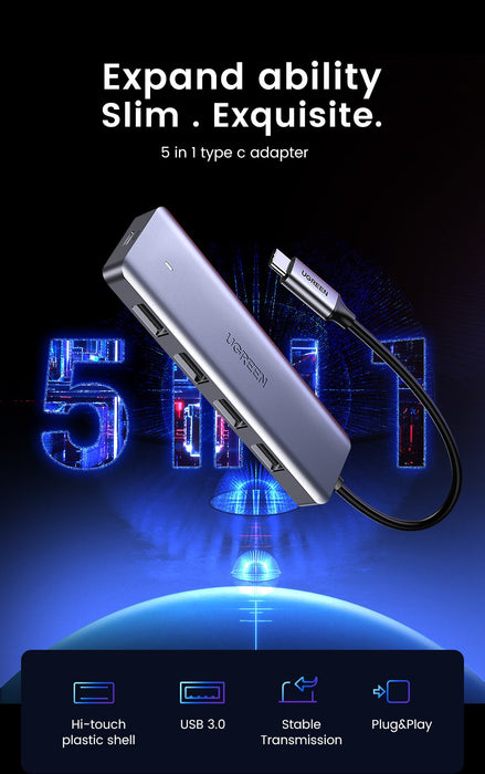 EAN 6957303873364 - Ugreen 70336 hub de interfaz USB 3.2 Gen 1 (3.1 Gen 1) Type-C 5000 Mbit/s imagen 3