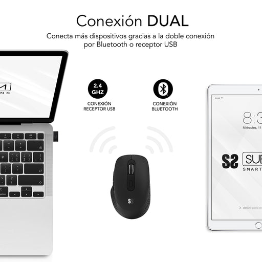 EAN 8436586742997 - SUBBLIM SUBMO-EDCUR01 ratón Universal mano derecha Bluetooth + USB Type-A Óptico 1600 DPI imagen 2