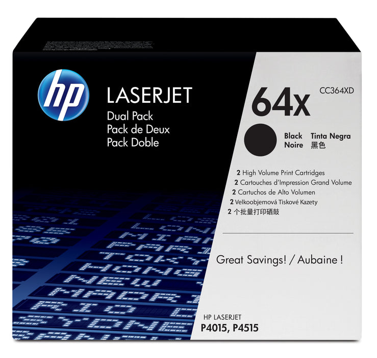 EAN 0884962061459 - HP 64X 2-pack High Yield Black Original LaserJet Toner Cartridges CC364XD cartucho de tóner 2 pieza(s) imagen 1
