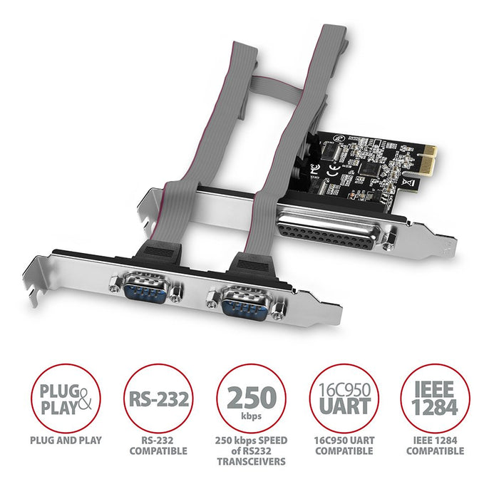 EAN 8595247905390 - Axagon PCEA-PSN PCIe-Adapter mit 1x Parallel-+ 2x Seriell-Ports - ASIX AX99100 tarjeta y adaptador de int imagen 2