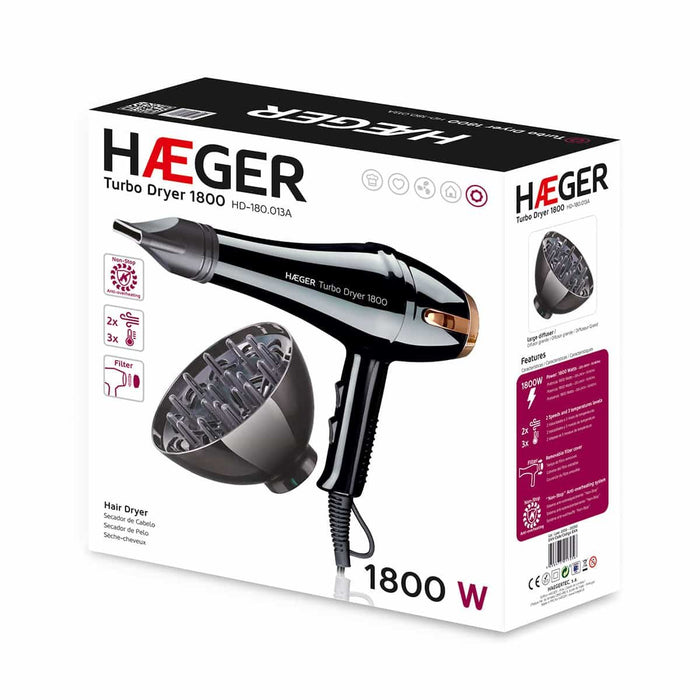 EAN 5608475017056 - Haeger TURBO DRYER secador 1800 W Negro, Oro imagen 3