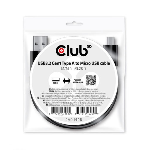 EAN 8719214471880 - CLUB3D CAC-1408 cable USB USB 3.2 Gen 1 (3.1 Gen 1) 1 m USB A Micro-USB B Negro imagen 2
