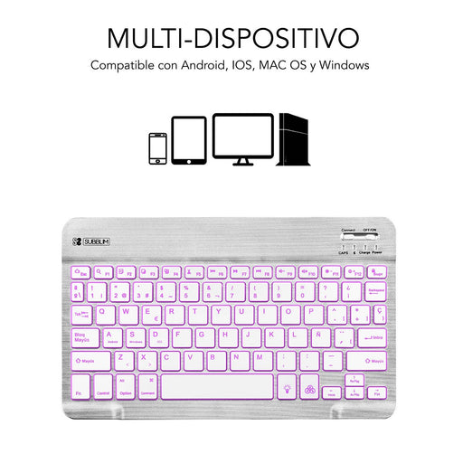 EAN 8436586740580 - SUBBLIM TECLADO SMART BACKLIT BLUETOOTH SILVER QWERTY Español Plata, Blanco imagen 2