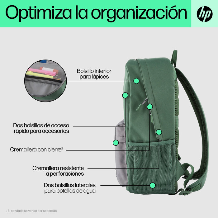 EAN 0197192487617 - HP Campus Green Backpack mochila Mochila informal Verde, Gris Poliéster, Poliespuma imagen 3