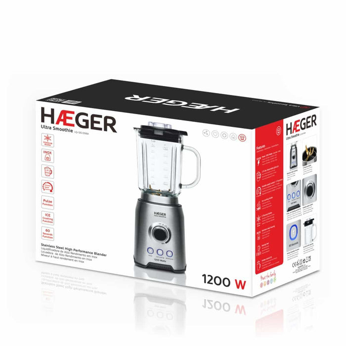 EAN 5608475016028 - Haeger LQ-120.006A licuadora 1,75 L Batidora de vaso 1200 W Negro, Acero inoxidable, Transparente imagen 6