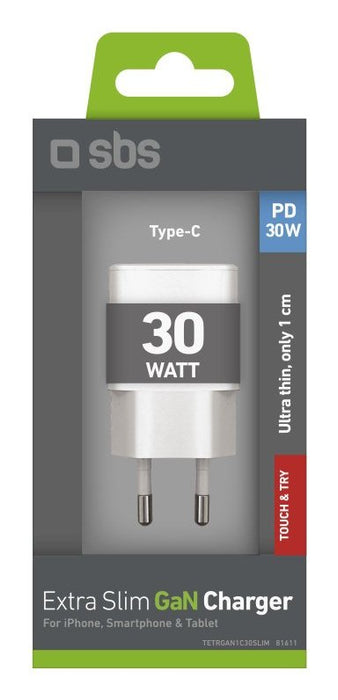 EAN 8018417481611 - SBS TETRGAN1C30SLIM cargador de dispositivo móvil Universal Blanco Corriente alterna Carga rápida Interio imagen 3