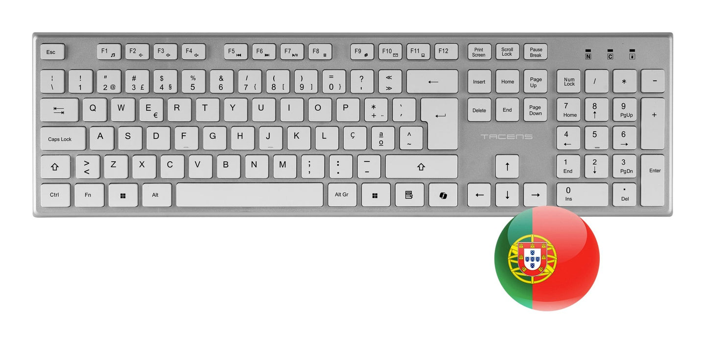 EAN 8435693112150 - Tacens 6ZENITHWPT teclado Ratón incluido Hogar / Oficina RF inalámbrico QWERTY Portugués Plata, Blanco imagen 4