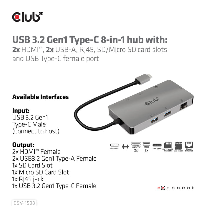 EAN 8719214471828 - CLUB3D CSV-1593 hub de interfaz USB 3.2 Gen 1 (3.1 Gen 1) Type-C 16200 Mbit/s Metálico imagen 9