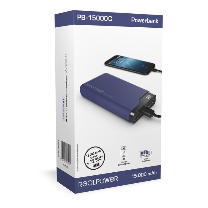 EAN 4040895008213 - RealPower PB-15000C Navy Blue 15000 mAh Negro, Azul imagen 6