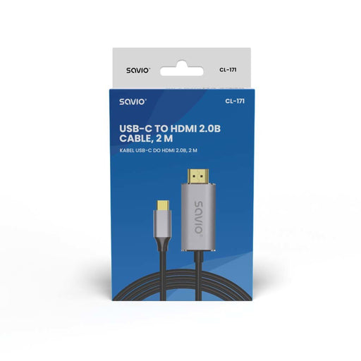 EAN 5901986047674 - Savio USB-C to HDMI 2.0B cable 2m silver / black gold tips CL-171 cable HDMI USB C HDMI tipo A (Estándar) imagen 2