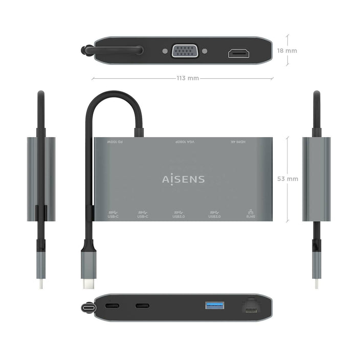EAN 8436574709407 - AISENS ASUC-8P010-GR base para portátil y replicador de puertos Alámbrico USB 3.2 Gen 1 (3.1 Gen 1) Type- imagen 4