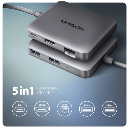 EAN 8595247907516 - Axagon N HMC-5HL USB 5Gbps hub 2x USB-A HDMI 4k/60Hz RJ-45 GLAN PD 100W kabel USB-C Alámbrico USB 3.2 Gen imagen 2