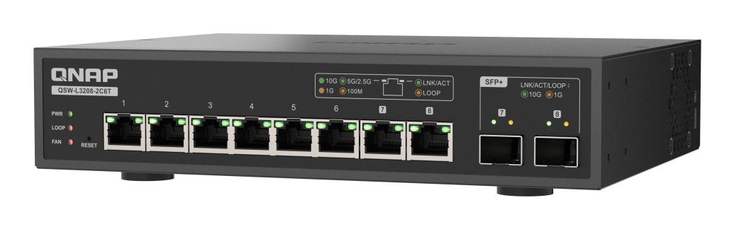 EAN 4711103086209 - QNAP QSW-L3208-2C6T switch Gestionado L2 10G Ethernet (100/1000/10000) Escritorio Negro imagen 1