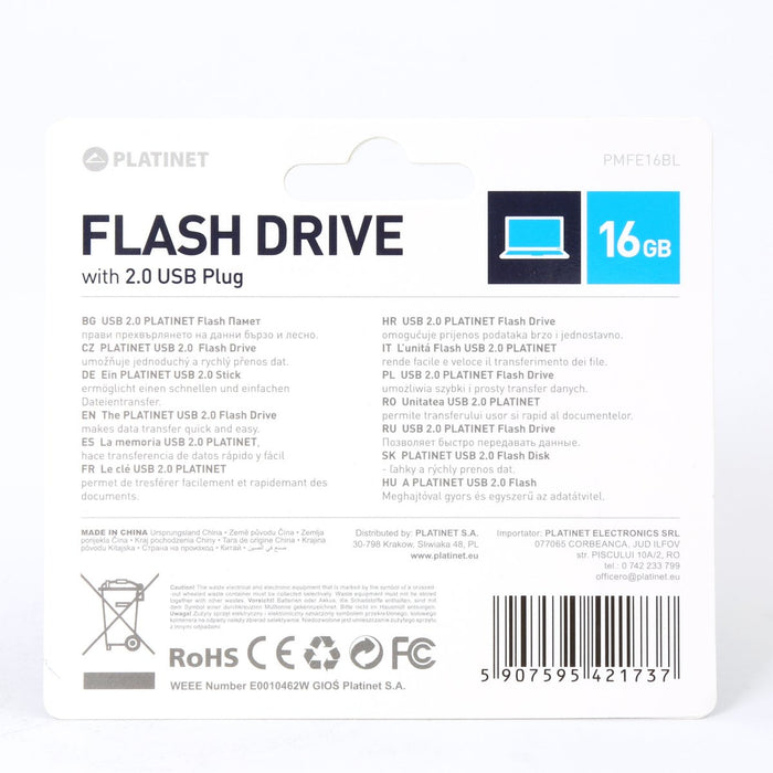 EAN 5907595421737 - Platinet PMFE16BL unidad flash USB 16 GB USB tipo A 2.0 Azul imagen 4